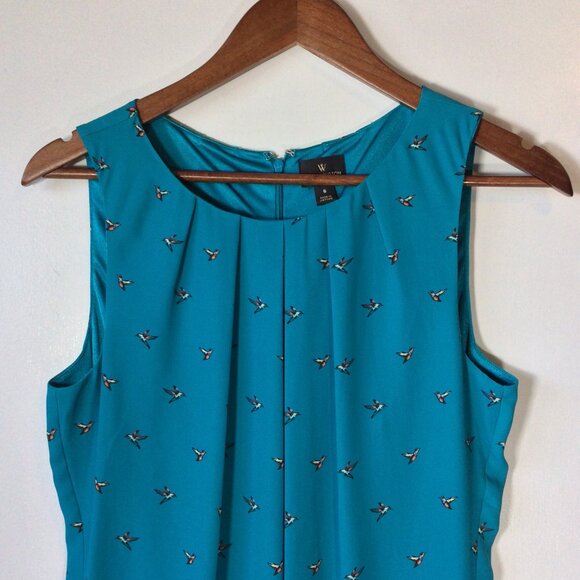 Worthington Sleeveless Dress Blue Background With Bird Print Size 6 - Picture 5 of 7